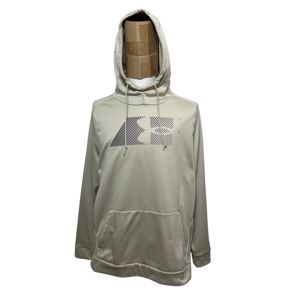 Under Armour Hoodie Mens XXL Tan Fleece Lined Pullover Graphic‎ Logo Sweatshirt